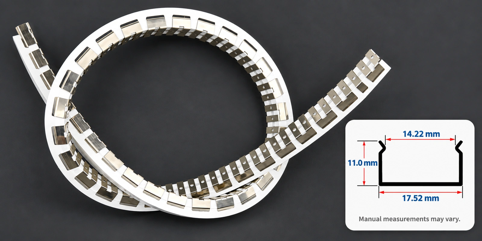 16 × 11 mm mounting track for 16 × 16 mm three-sided silicone profiles with 14.22 / 17.52 / 11.0 mm cross-section callouts