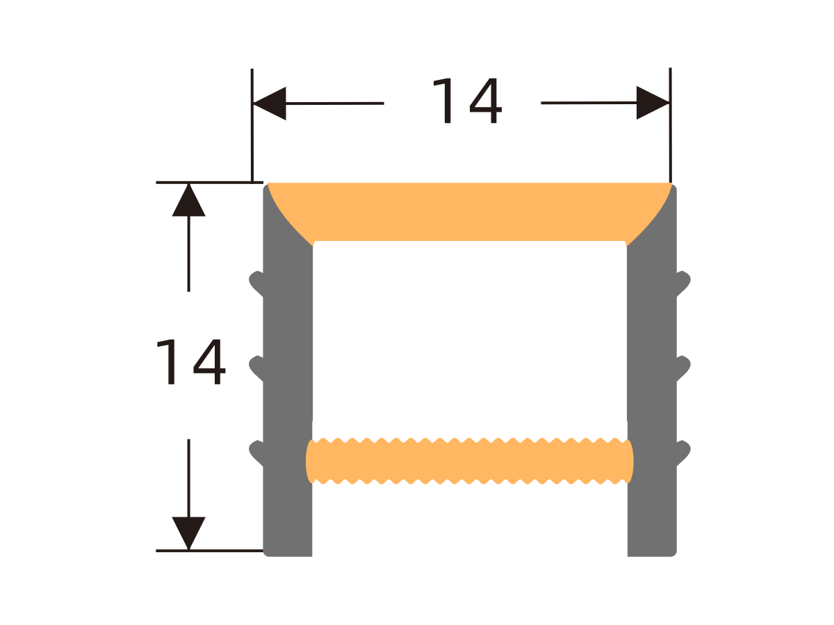 Edgeless silicone cover 14 × 14 mm · Profile dimensions
