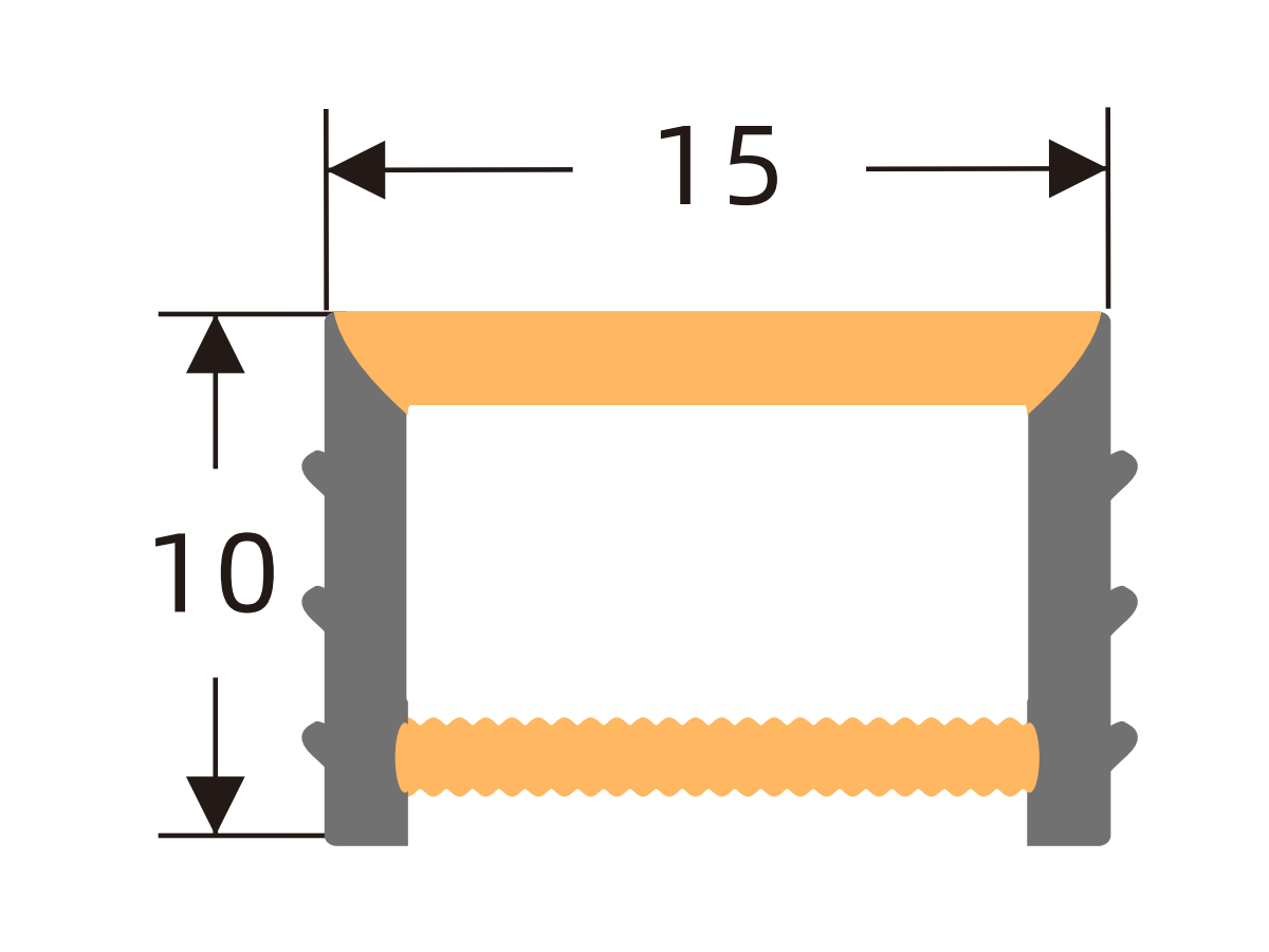 Edgeless silicone cover 15 × 10 mm · Profile dimensions