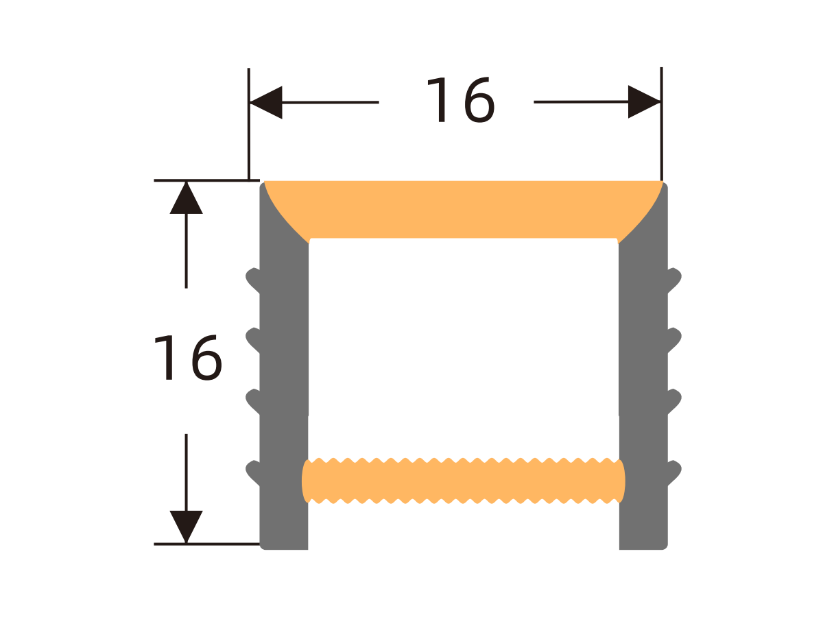 Edgeless silicone cover 16 × 16 mm · Profile dimensions
