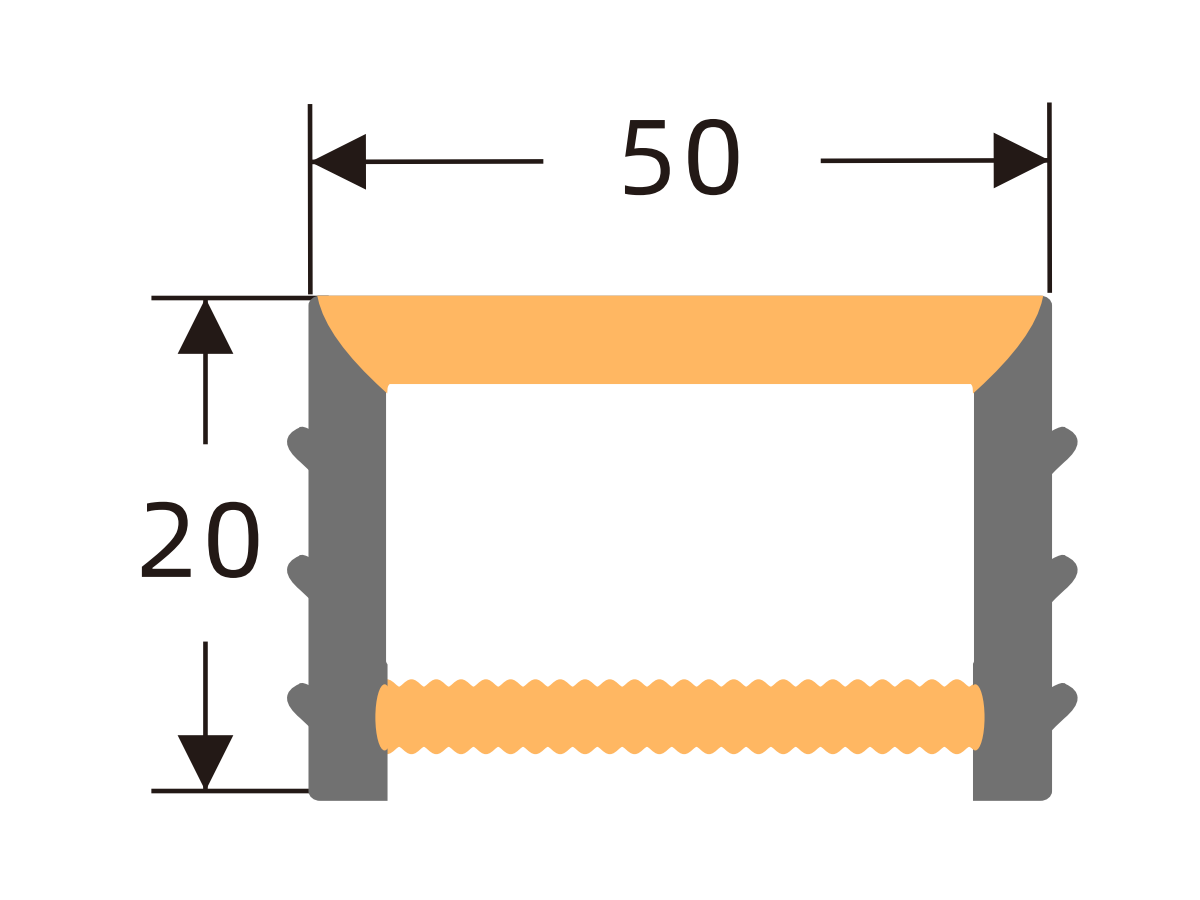 Edgeless silicone cover 50 × 20 mm · Profile dimensions