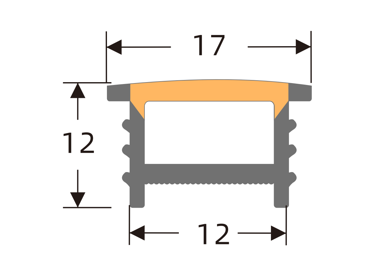 White-edge silicone cover 12 × 12 mm · Profile dimensions