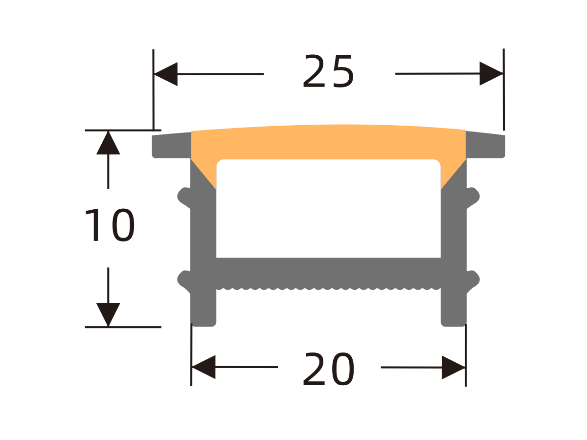 White-edge silicone cover 20 × 10 mm · Profile dimensions