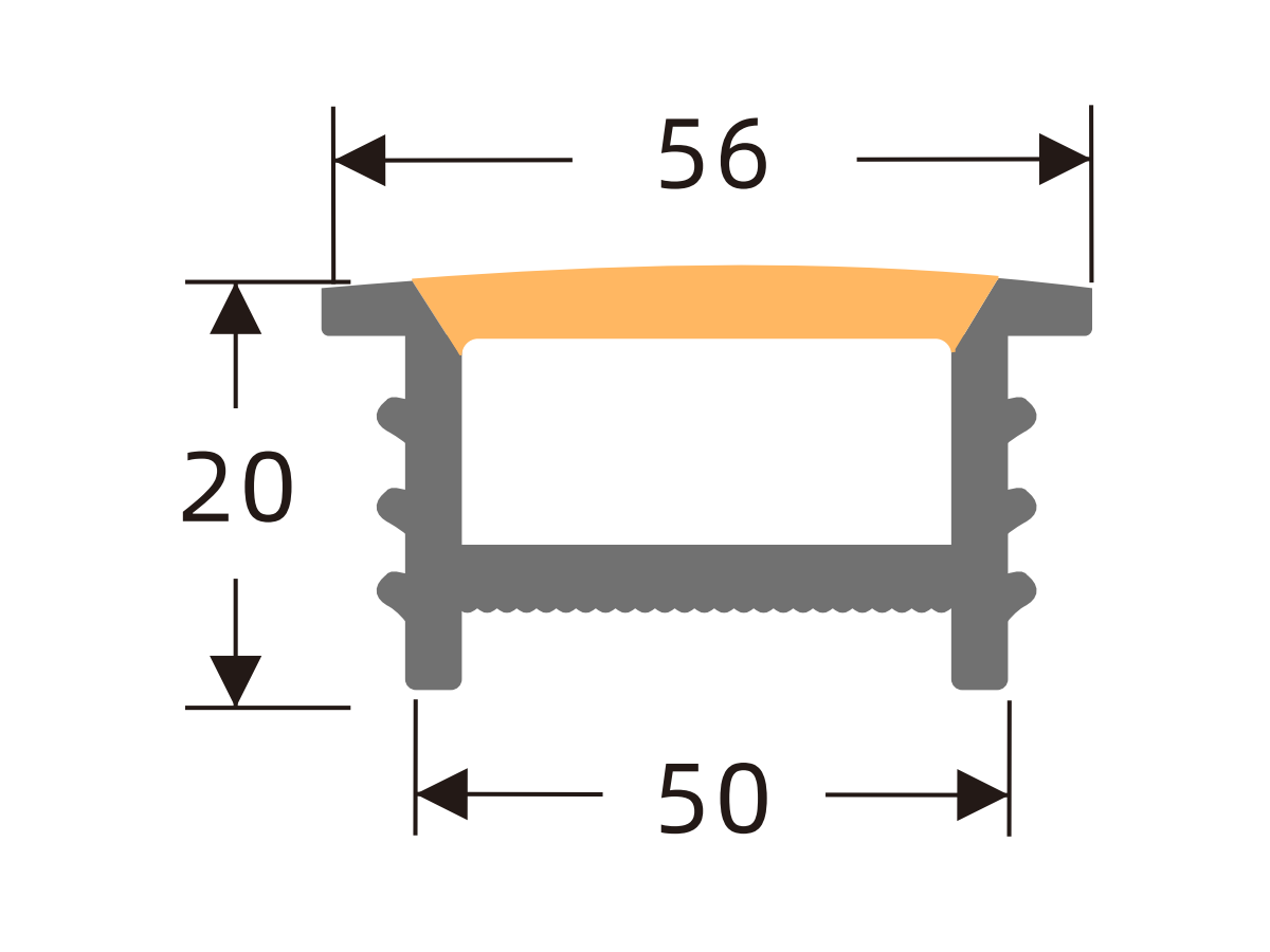 White-edge silicone cover 50 × 20 mm · Profile dimensions