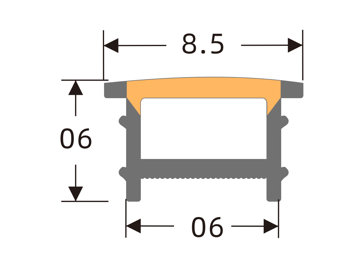 White-edge silicone cover 6 × 6 mm · Profile dimensions