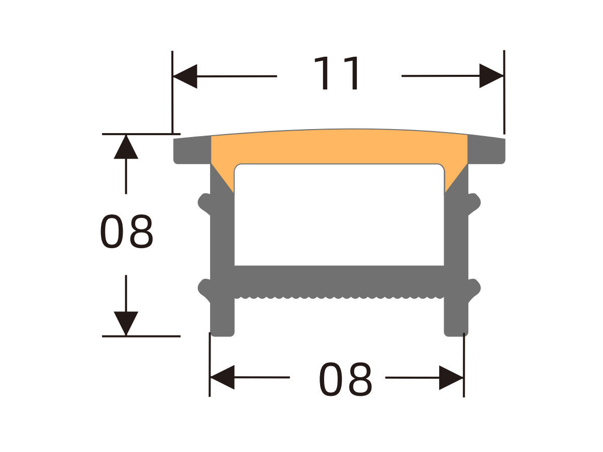 White-edge silicone cover 8 × 8 mm · Profile dimensions