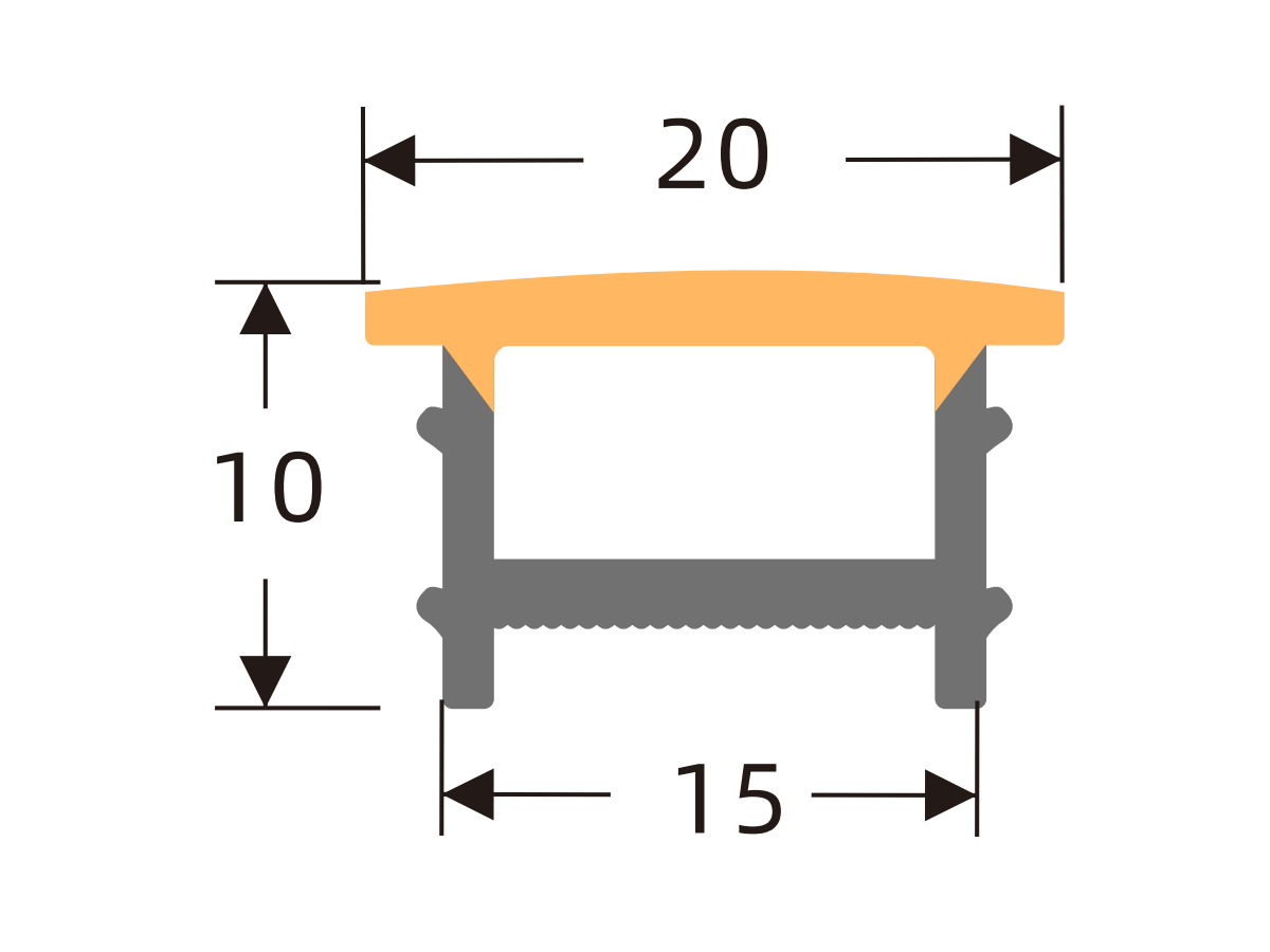 H-type flanged silicone cover 15 × 10 mm · Profile dimensions