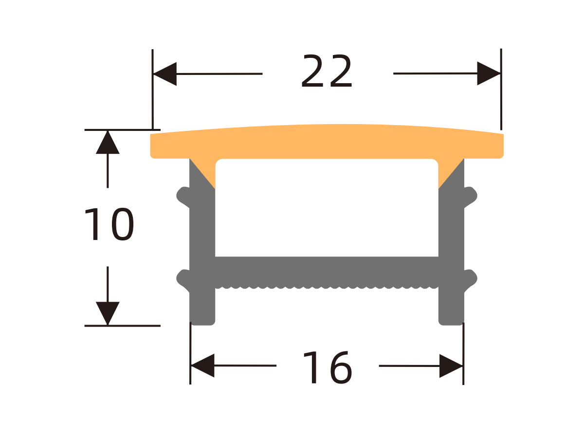 H-type flanged silicone cover 16 × 10 mm · Profile dimensions