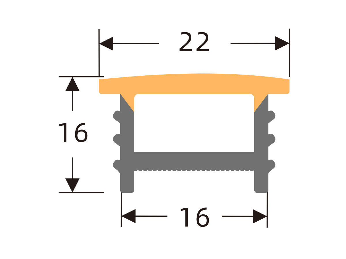 H-type flanged silicone cover 16 × 16 mm · Profile dimensions