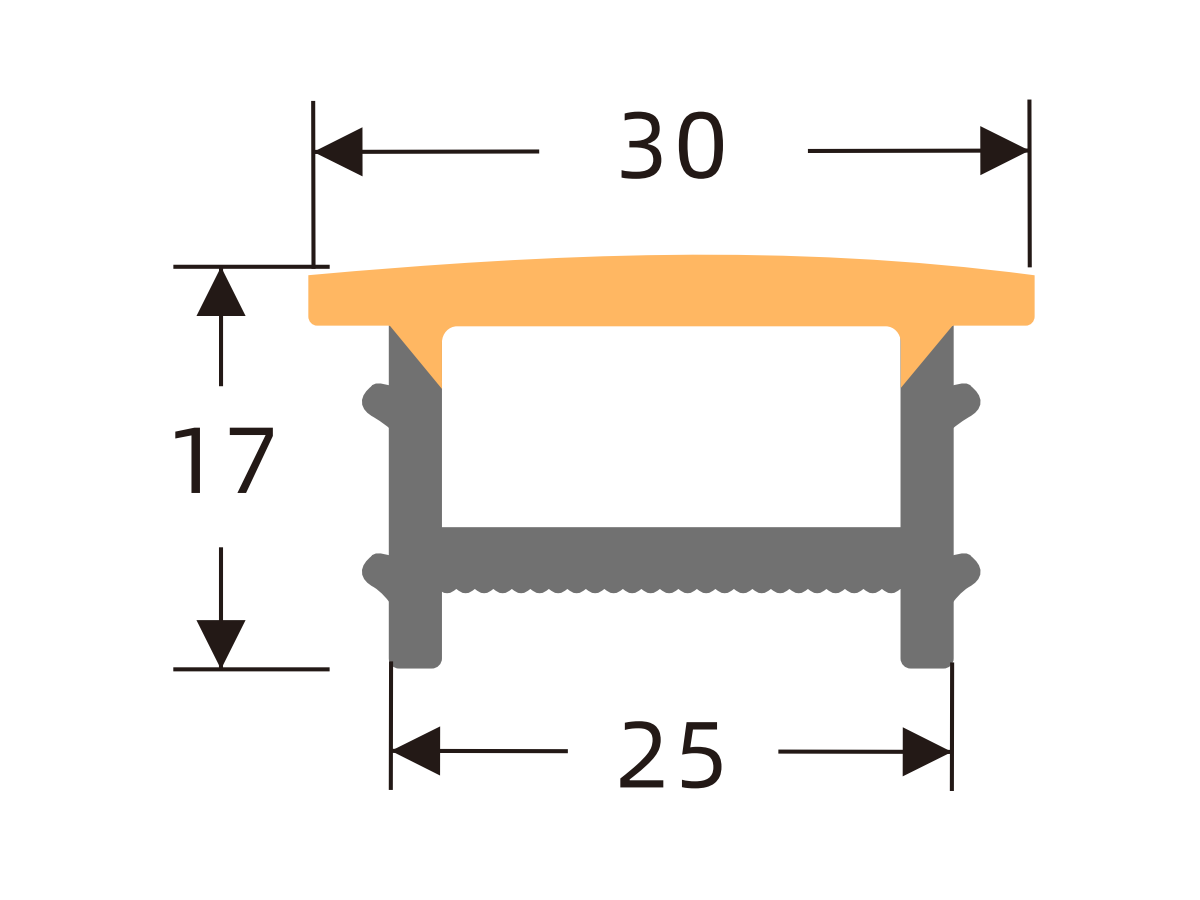 H-type flanged silicone cover 25 × 17 mm · Profile dimensions
