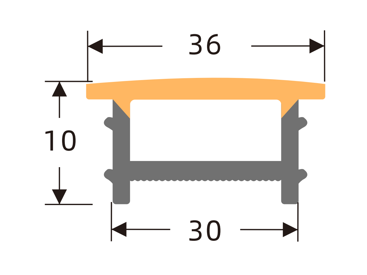 H-type flanged silicone cover 30 × 10 mm · Profile dimensions