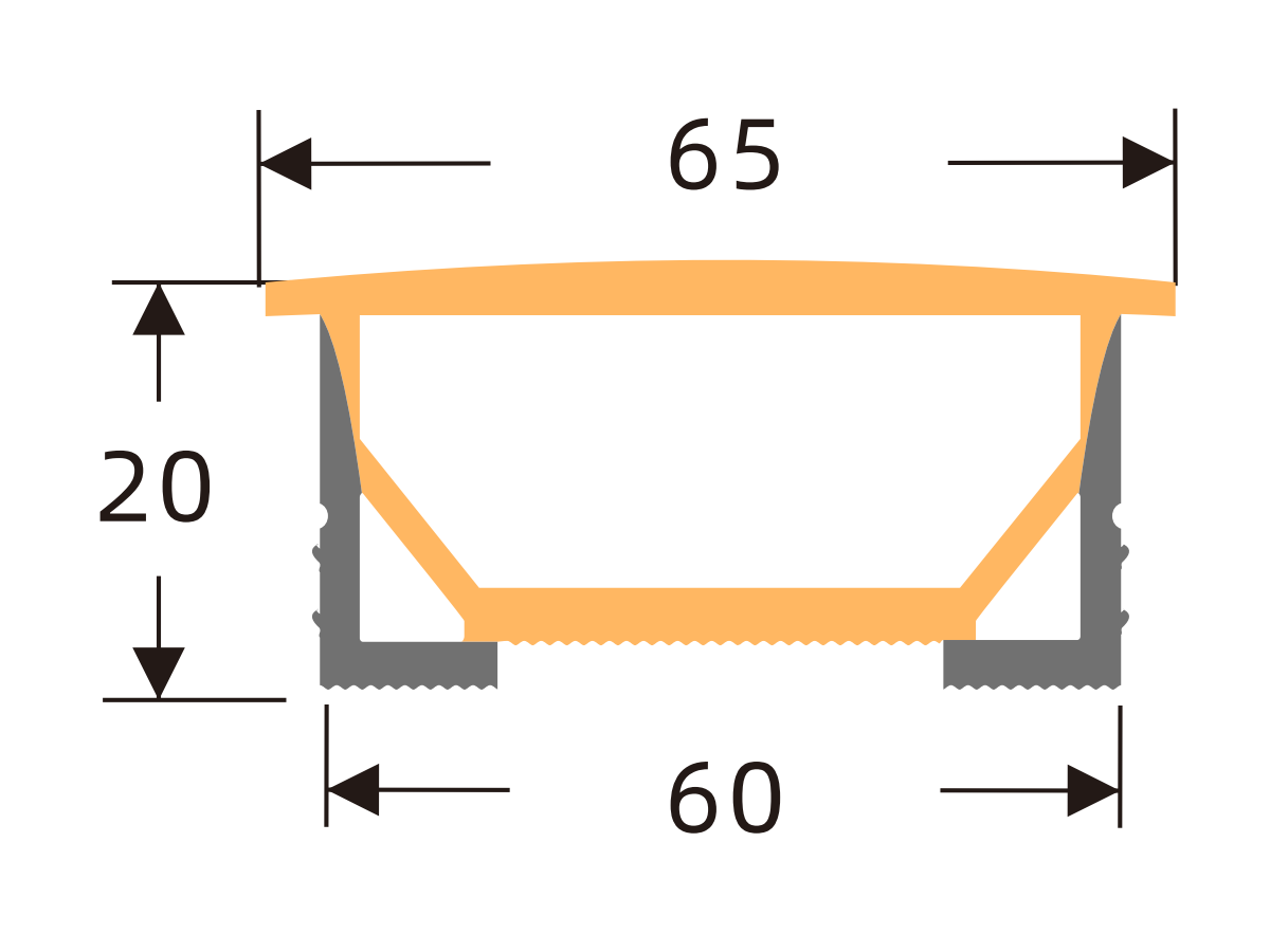 H-type flanged silicone cover 60 × 20 mm · Profile dimensions