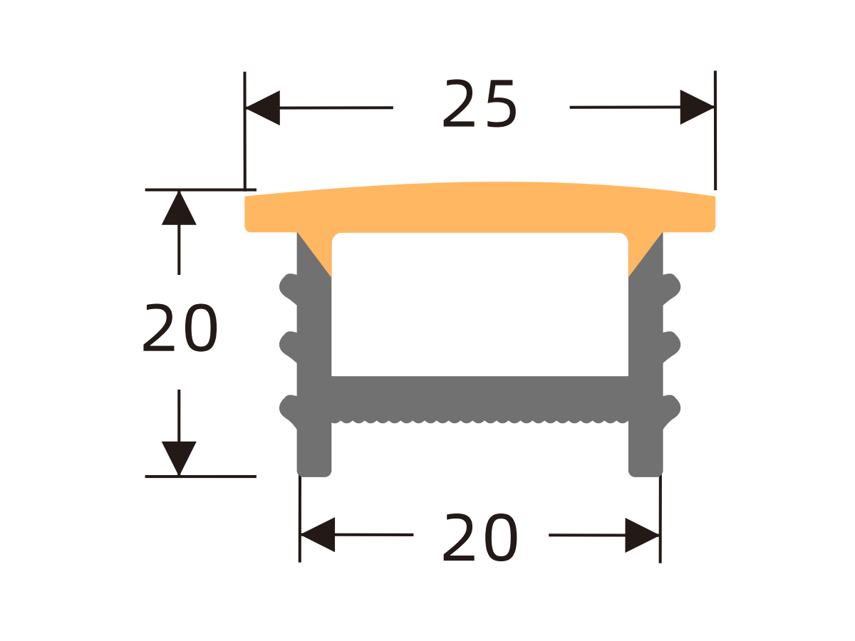 Black-face silicone cover 20 × 20 mm · Profile dimensions