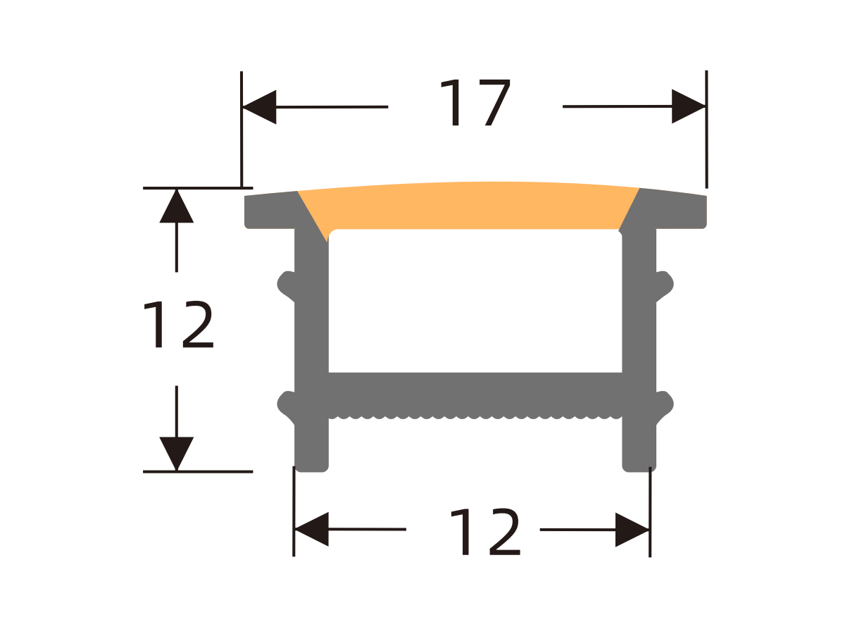 White-face cover with black edges 12 × 12 mm · Profile dimensions