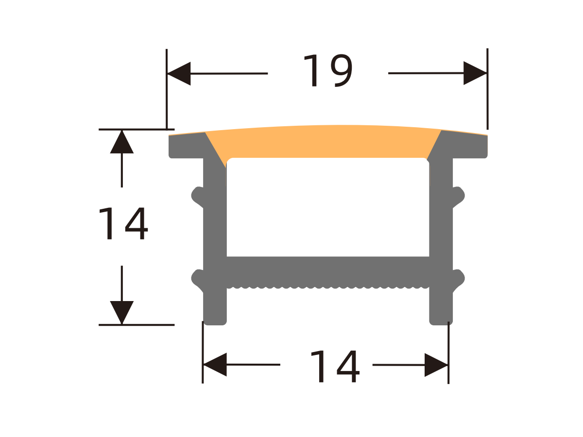 White-face cover with black edges 14 × 14 mm · Profile dimensions