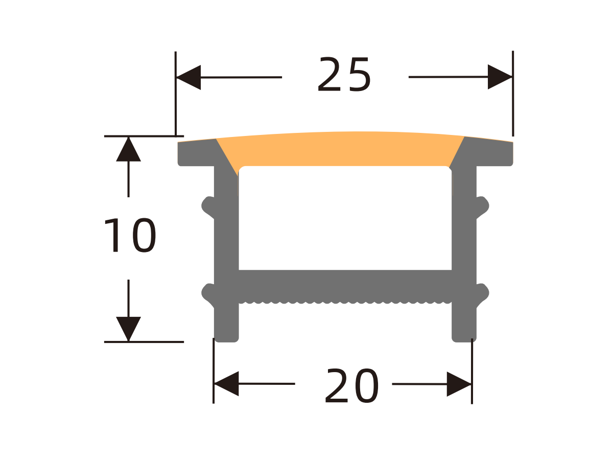 White-face cover with black edges 20 × 10 mm · Profile dimensions
